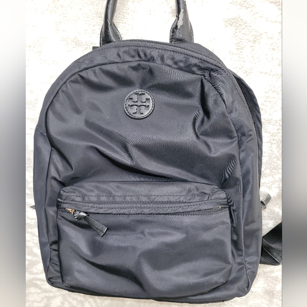 Tory Burch Ella Black Nylon Lightweight Backpack. *worn top handle*